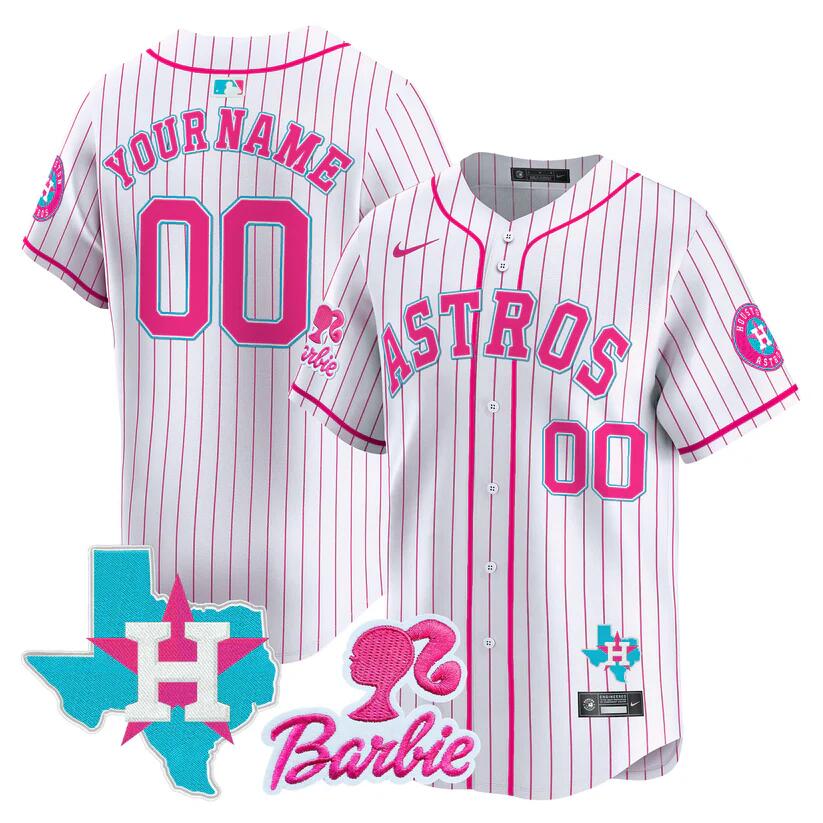 Men's Houston Astros ACTIVE PLAYER Custom Pink Stripe Barbie Patch Vapor Premier Limited Cool Base Stitched Baseball Jersey